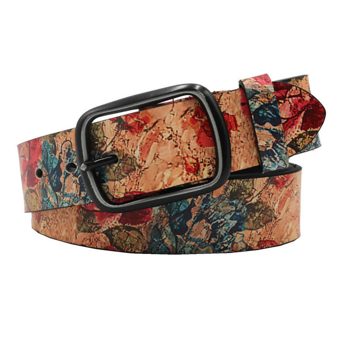 Ceinture en cuir à imprimé botanique corail et rose rouge