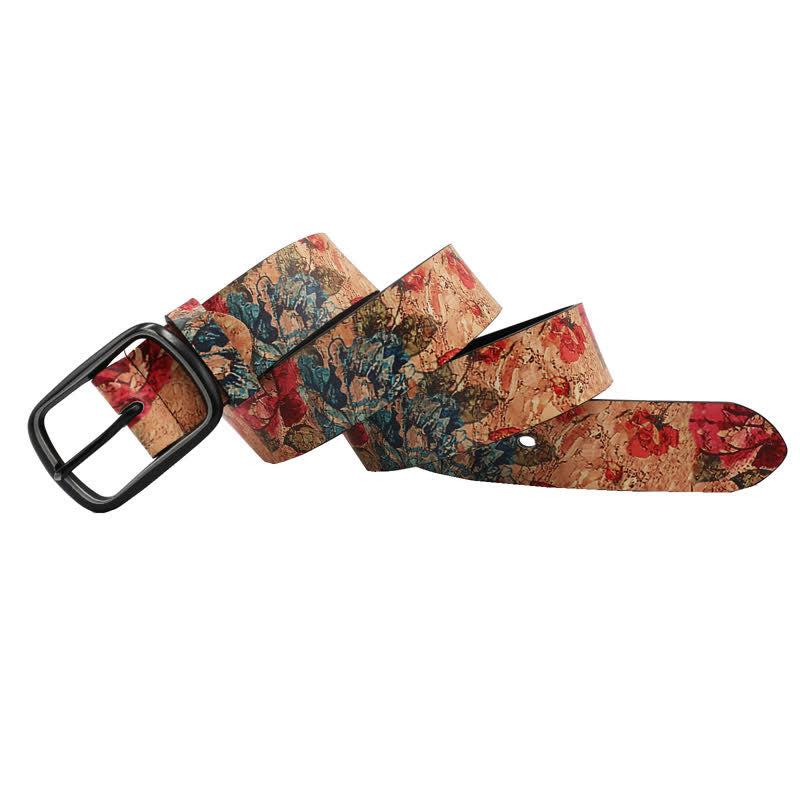 Ceinture en cuir à imprimé botanique corail et rose rouge