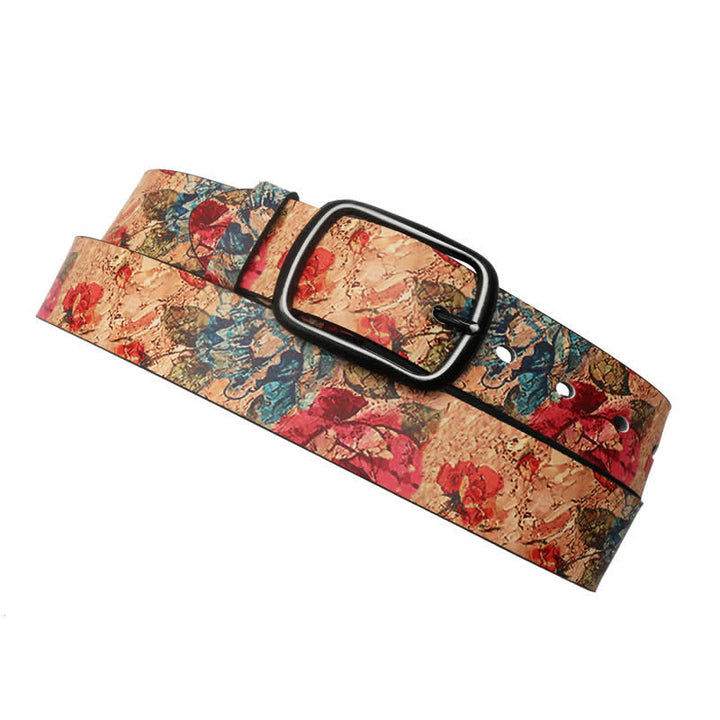Ceinture en cuir à imprimé botanique corail et rose rouge