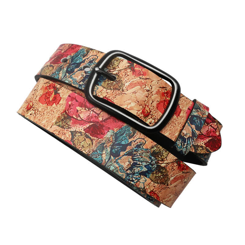 Ceinture en cuir à imprimé botanique corail et rose rouge