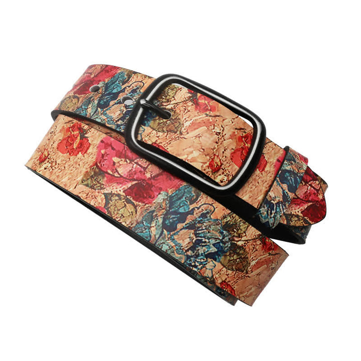Ceinture en cuir à imprimé botanique corail et rose rouge