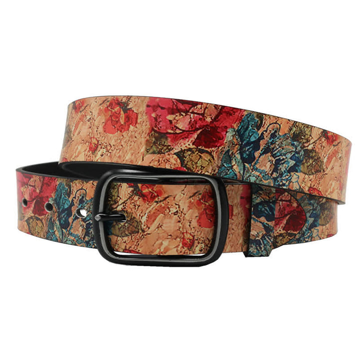 Ceinture en cuir à imprimé botanique corail et rose rouge