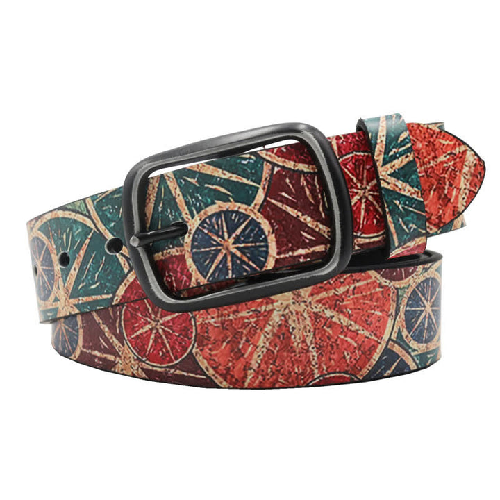 Ceinture en cuir rétro à imprimé citron vert et orange