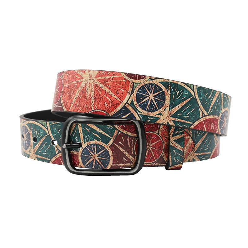 Ceinture en cuir rétro à imprimé citron vert et orange