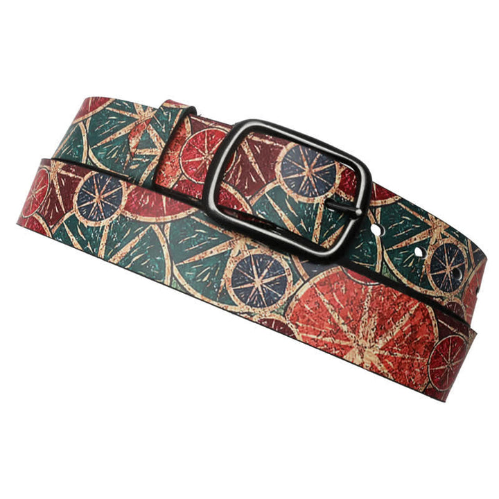 Ceinture en cuir rétro à imprimé citron vert et orange