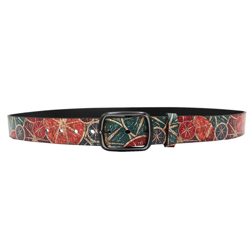 Ceinture en cuir rétro à imprimé citron vert et orange