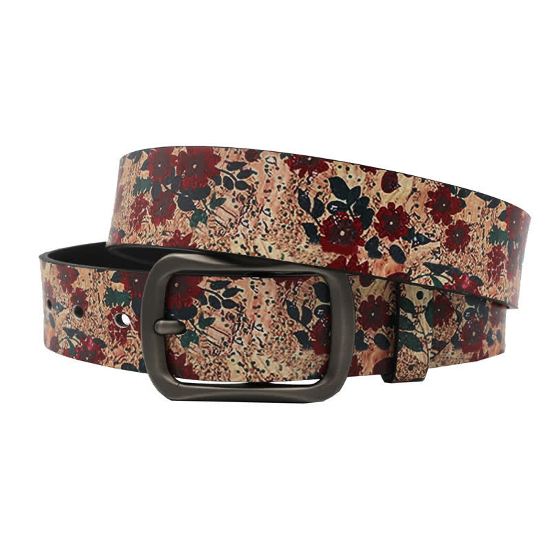 Ceinture en cuir imprimé à fleurs rouges décorées