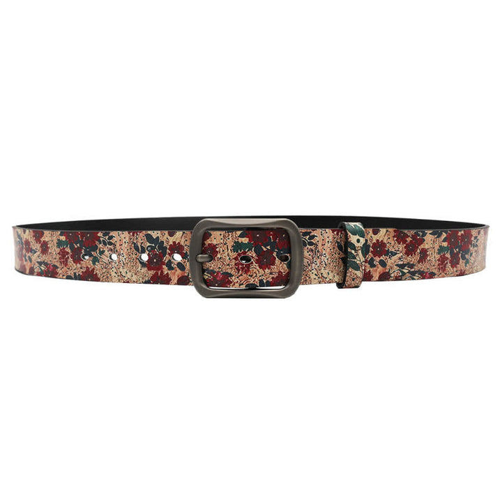 Ceinture en cuir imprimé à fleurs rouges décorées