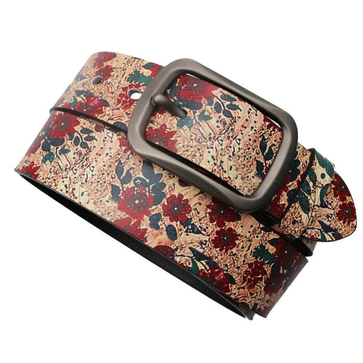 Ceinture en cuir imprimé à fleurs rouges décorées