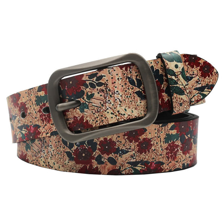 Ceinture en cuir imprimé à fleurs rouges décorées
