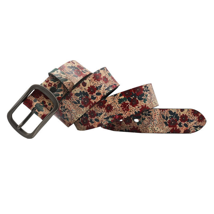 Ceinture en cuir imprimé à fleurs rouges décorées