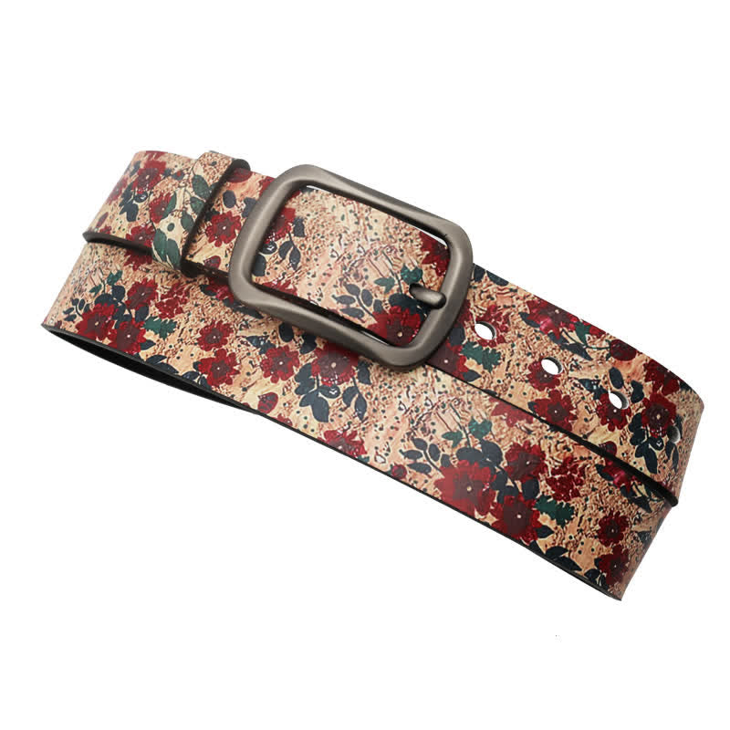 Ceinture en cuir imprimé à fleurs rouges décorées