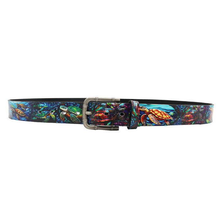 Ceinture en cuir à imprimé tortue colorée et animaux marins