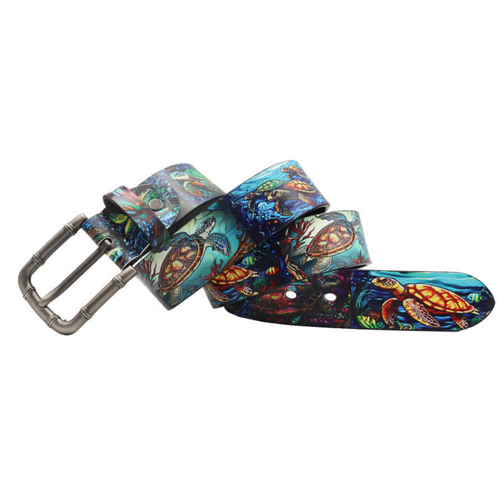 Ceinture en cuir à imprimé tortue colorée et animaux marins