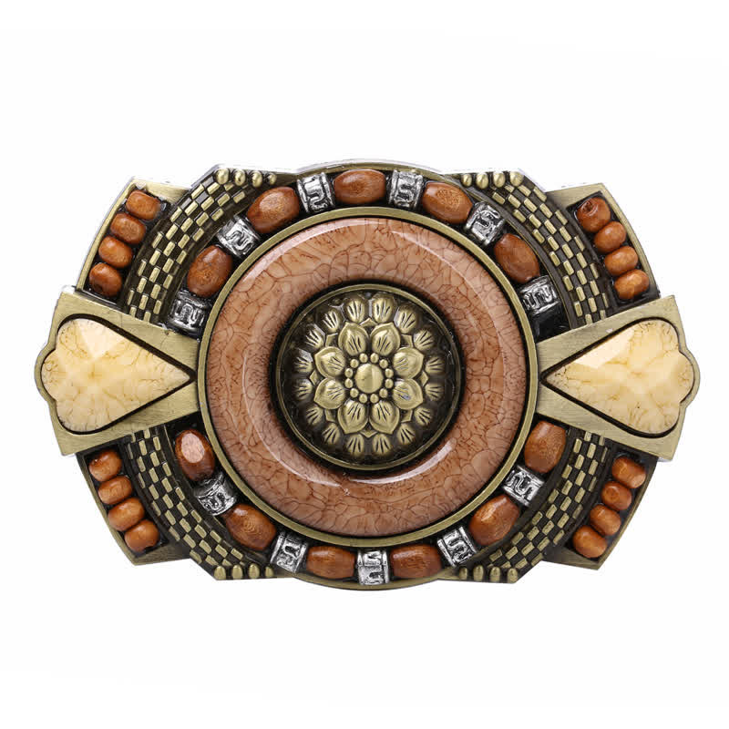 Ceinture en cuir à boucle en perles de bois indiennes pour hommes