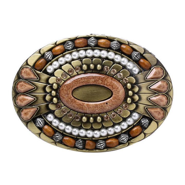 Ceinture en cuir à boucle en perles de bois indiennes pour hommes