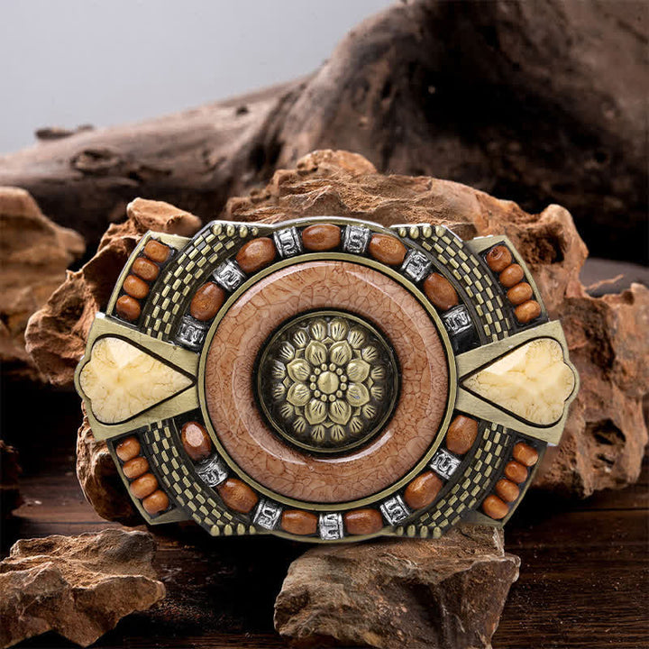 Ceinture en cuir à boucle en perles de bois indiennes pour hommes