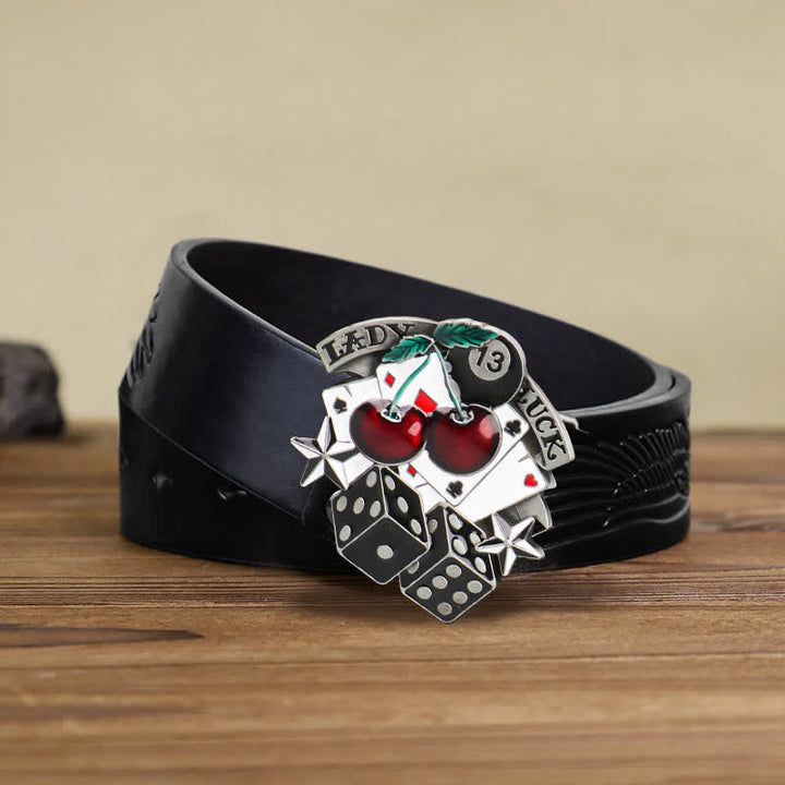 Ceinture en cuir à boucle en forme de dés de poker Cherry DIY pour homme
