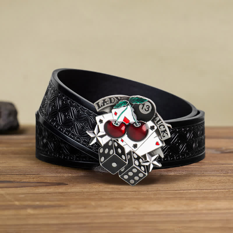 Ceinture en cuir à boucle en forme de dés de poker Cherry DIY pour homme