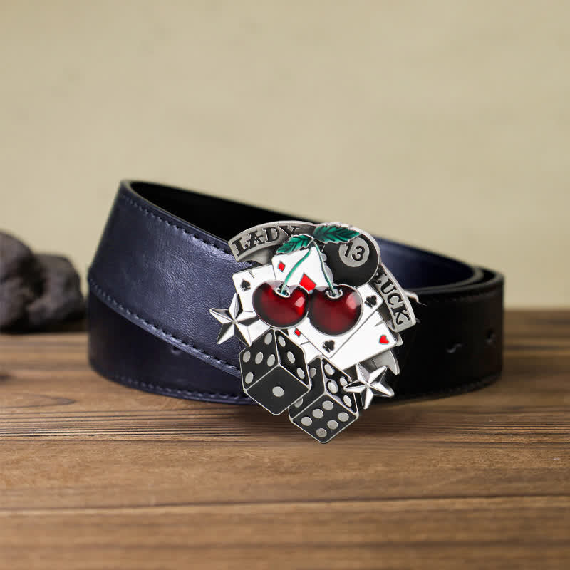 Ceinture en cuir à boucle en forme de dés de poker Cherry DIY pour homme