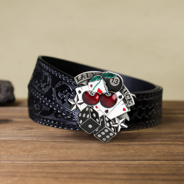 Ceinture en cuir à boucle en forme de dés de poker Cherry DIY pour homme