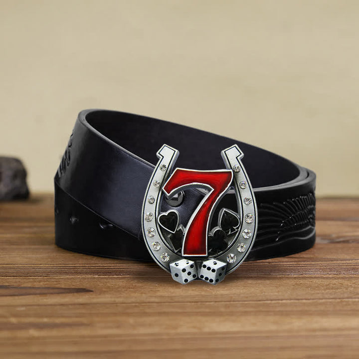 Ceinture en cuir à boucle Lucky 7 Casino en forme de fer à cheval pour homme