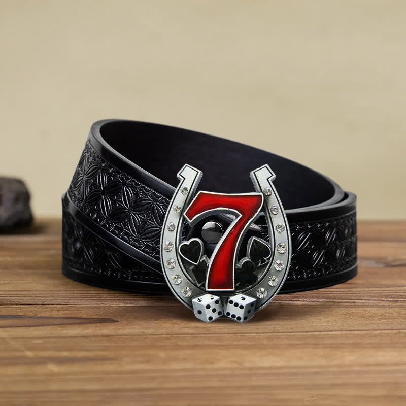 Ceinture en cuir à boucle Lucky 7 Casino en forme de fer à cheval pour homme