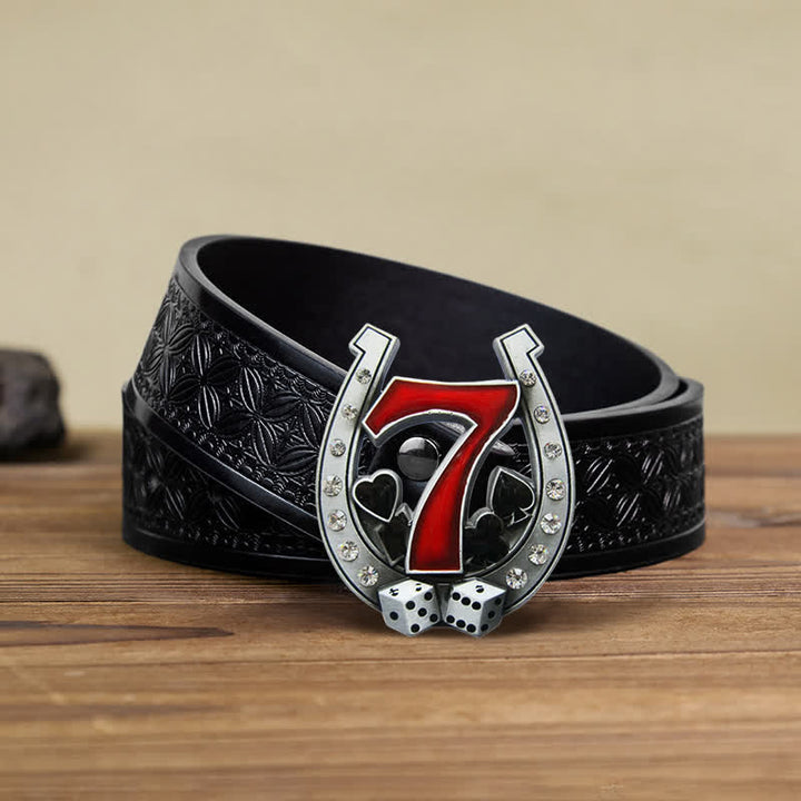 Ceinture en cuir à boucle Lucky 7 Casino en forme de fer à cheval pour homme