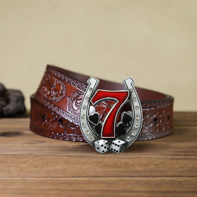 Ceinture en cuir à boucle Lucky 7 Casino en forme de fer à cheval pour homme