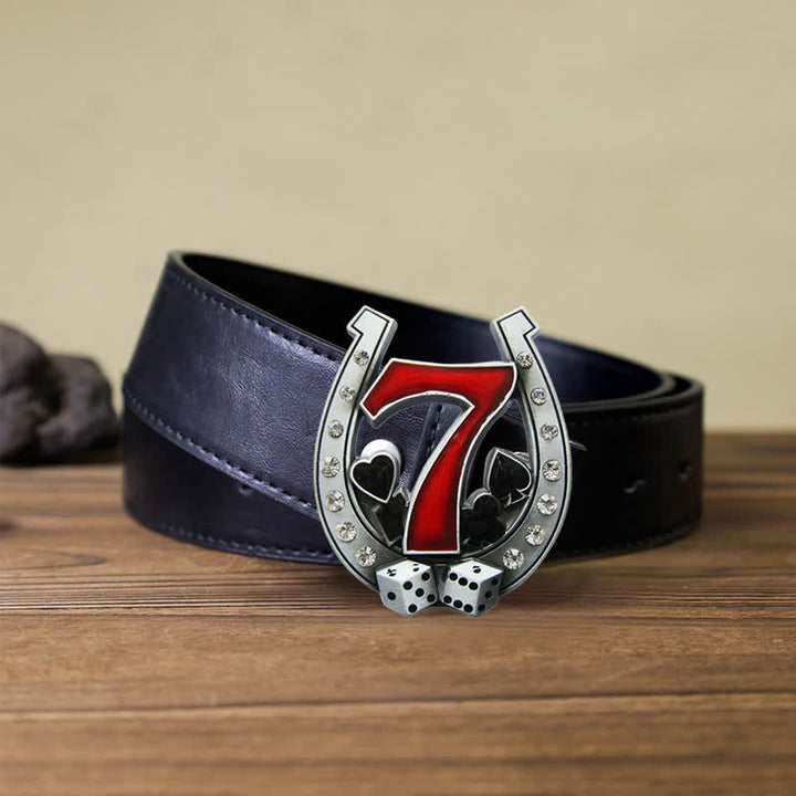 Ceinture en cuir à boucle Lucky 7 Casino en forme de fer à cheval pour homme