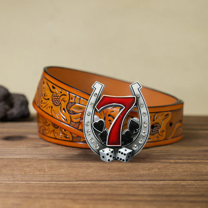 Ceinture en cuir à boucle Lucky 7 Casino en forme de fer à cheval pour homme