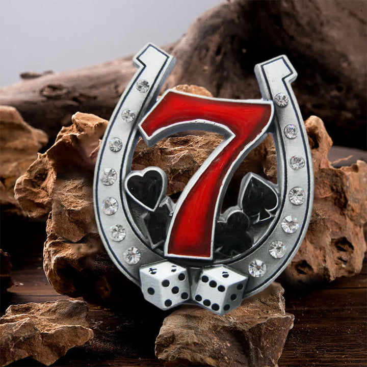 Ceinture en cuir à boucle Lucky 7 Casino en forme de fer à cheval pour homme