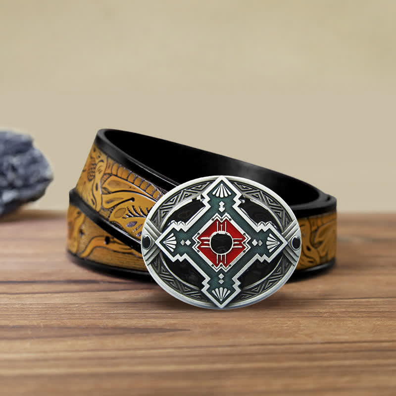 Ceinture en cuir à boucle indienne pour homme