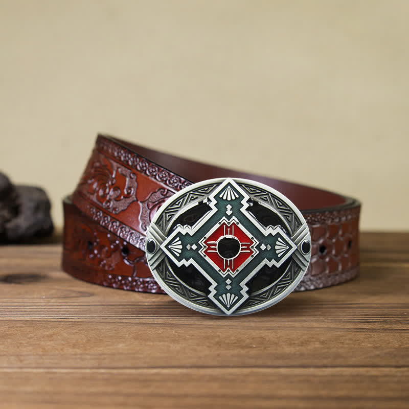 Ceinture en cuir à boucle indienne pour homme