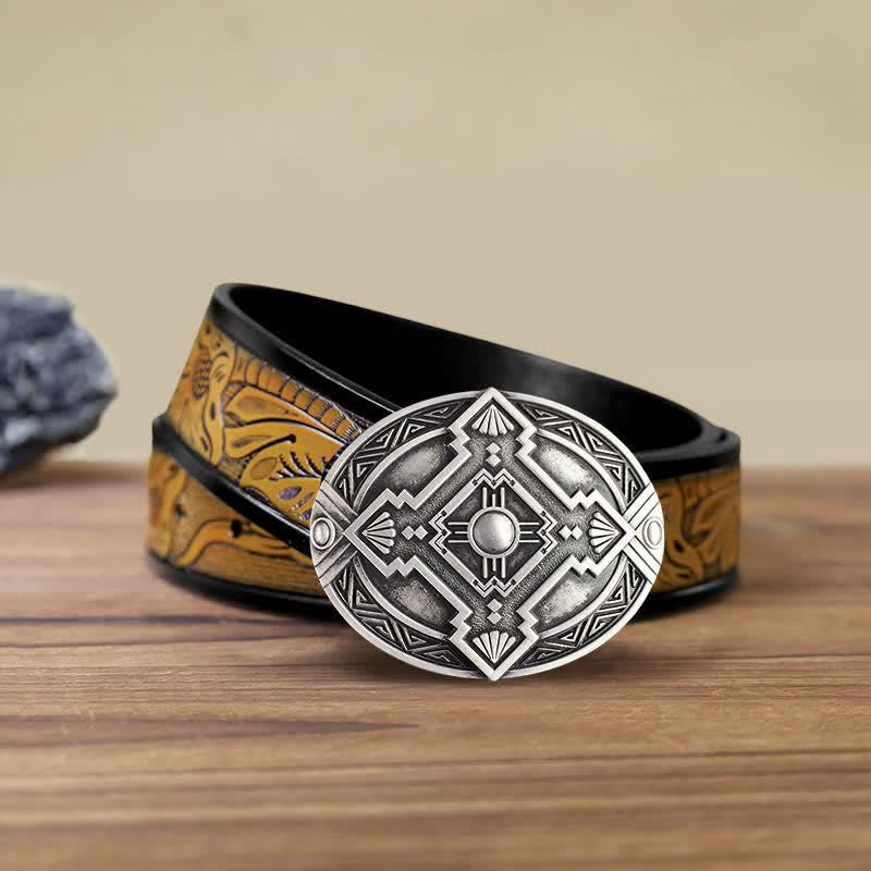 Ceinture en cuir à boucle indienne pour homme