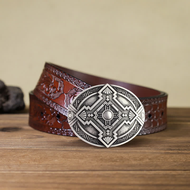 Ceinture en cuir à boucle indienne pour homme