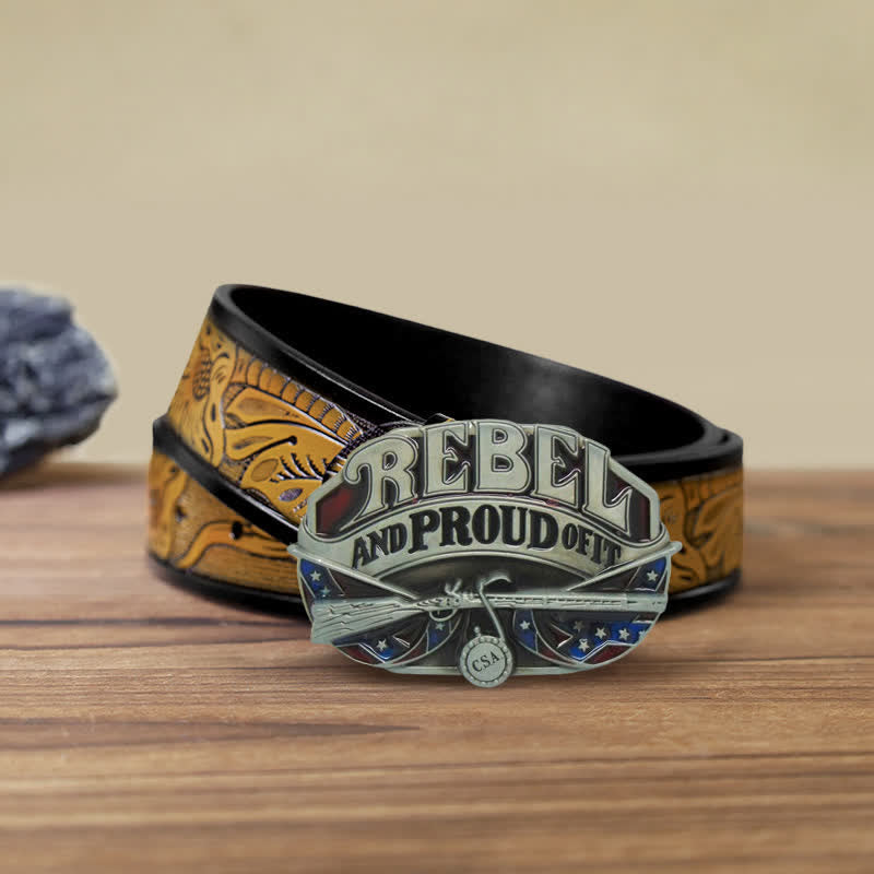 Ceinture en cuir à boucle fièrement pour homme avec drapeau occidental
