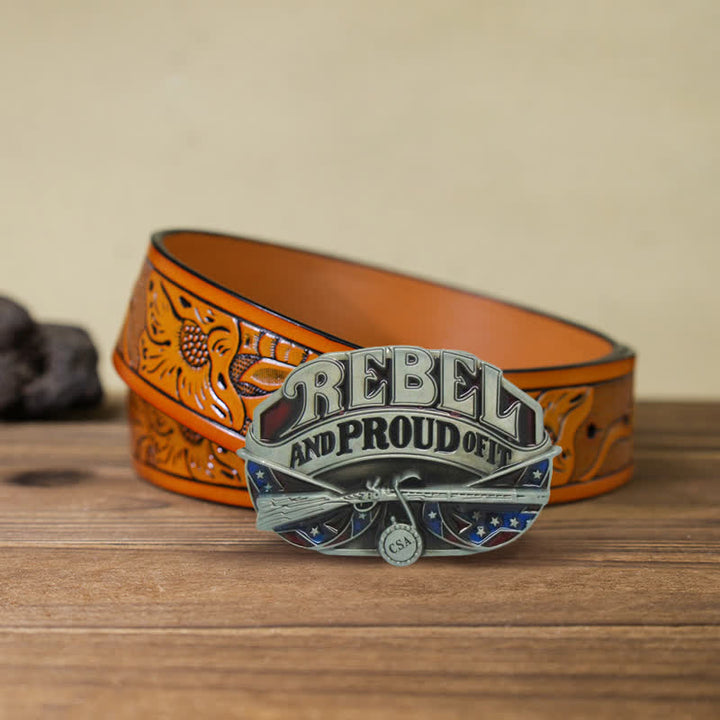 Ceinture en cuir à boucle fièrement pour homme avec drapeau occidental