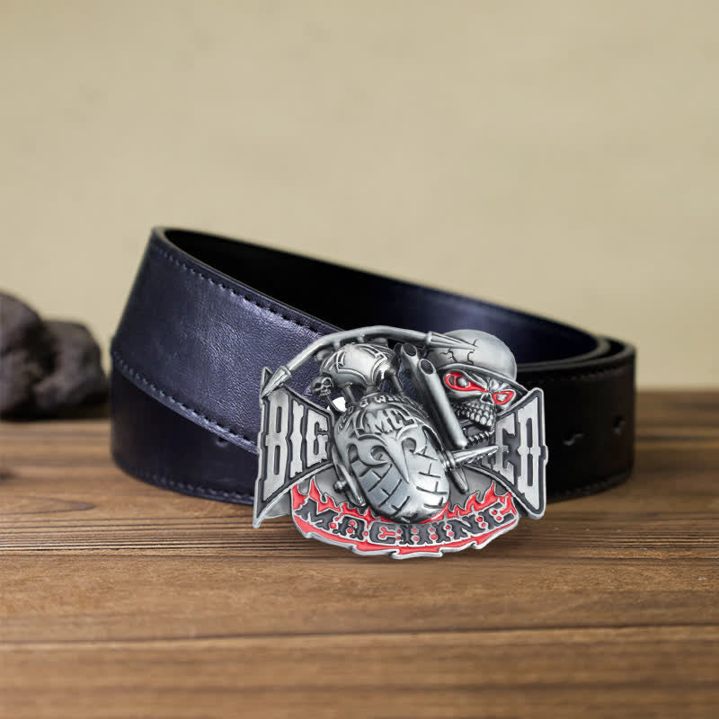 Ceinture en cuir à boucle pour homme avec tête de mort et motif machine DIY