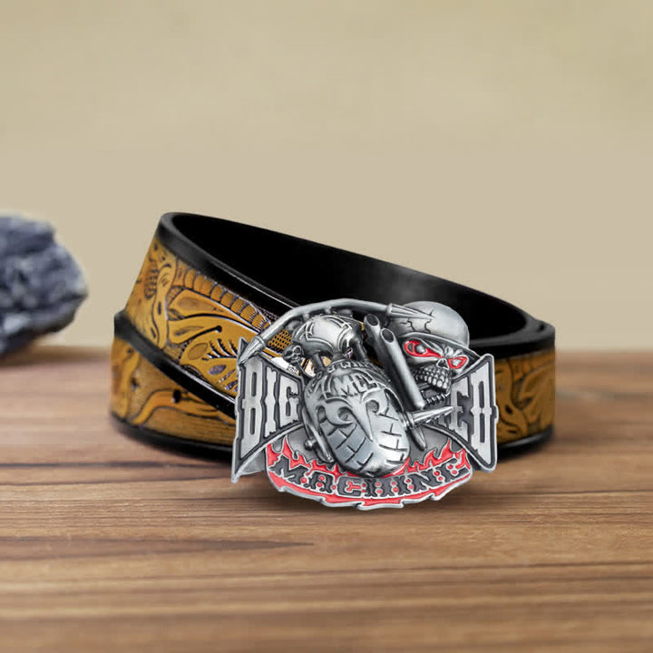 Ceinture en cuir à boucle pour homme avec tête de mort et motif machine DIY