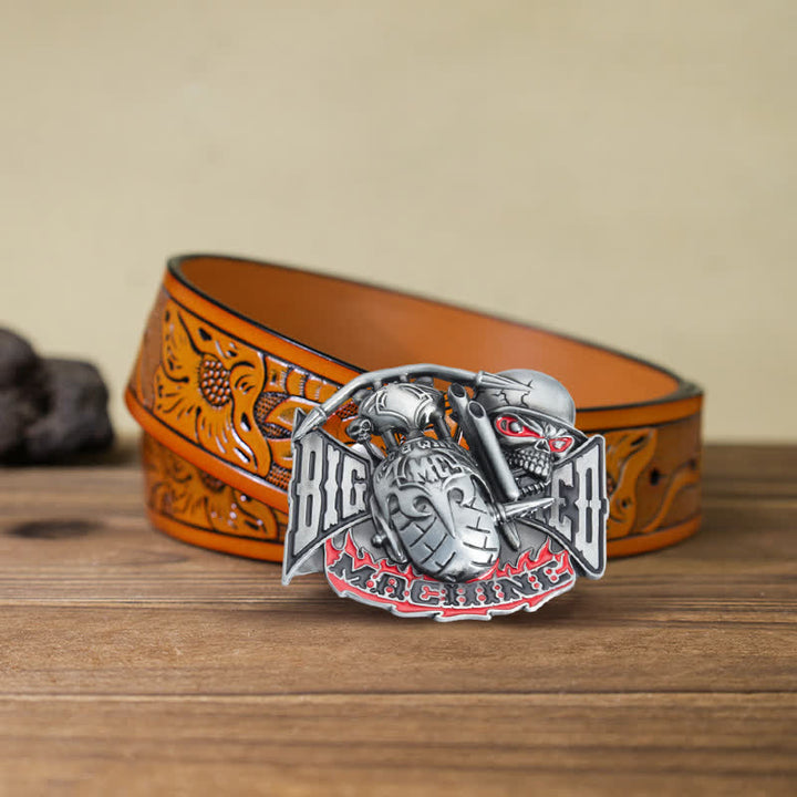 Ceinture en cuir à boucle pour homme avec tête de mort et motif machine DIY