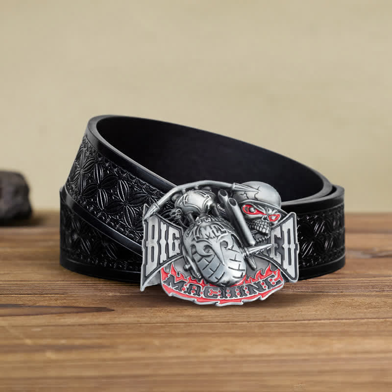 Ceinture en cuir à boucle pour homme avec tête de mort et motif machine DIY