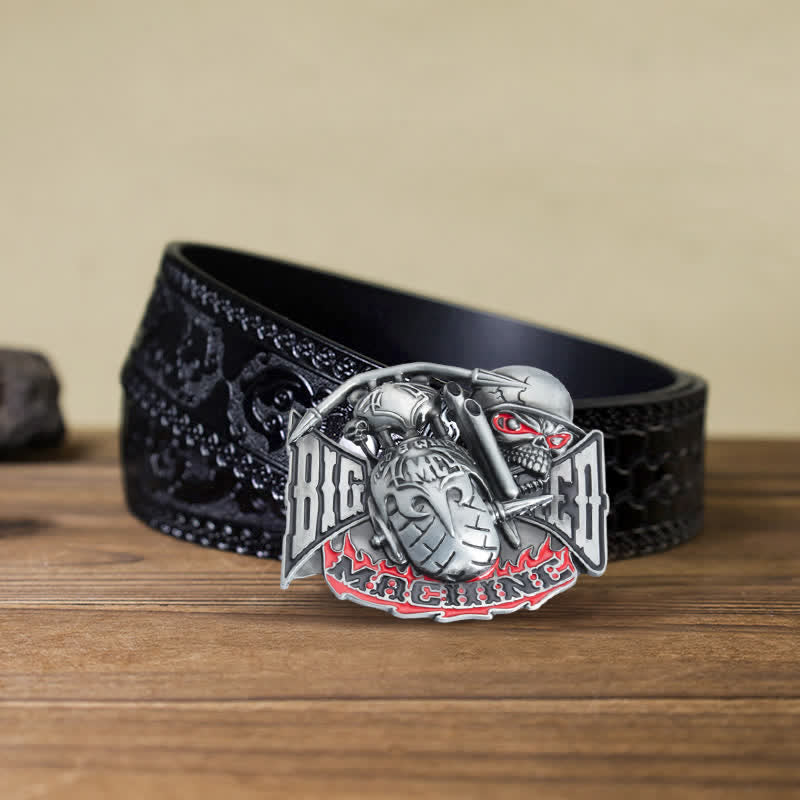Ceinture en cuir à boucle pour homme avec tête de mort et motif machine DIY