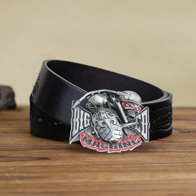 Ceinture en cuir à boucle pour homme avec tête de mort et motif machine DIY