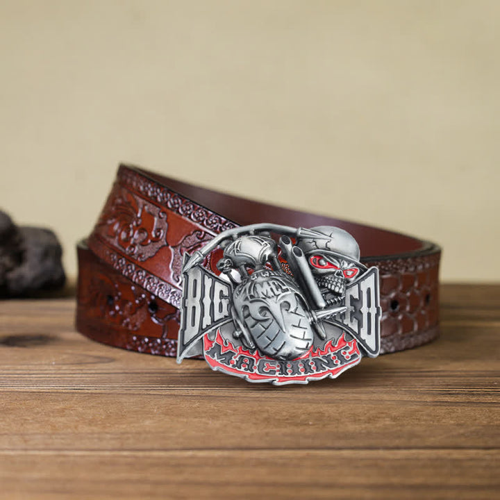 Ceinture en cuir à boucle pour homme avec tête de mort et motif machine DIY