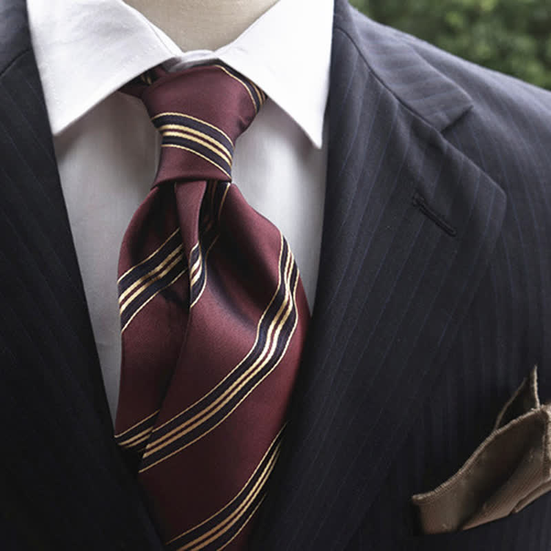Cravate classique à rayures larges en soie véritable pour homme - Bourgogne - image 6