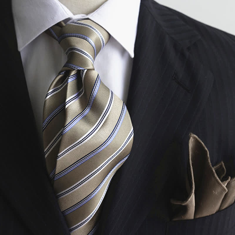 Cravate classique à rayures larges en soie véritable pour homme