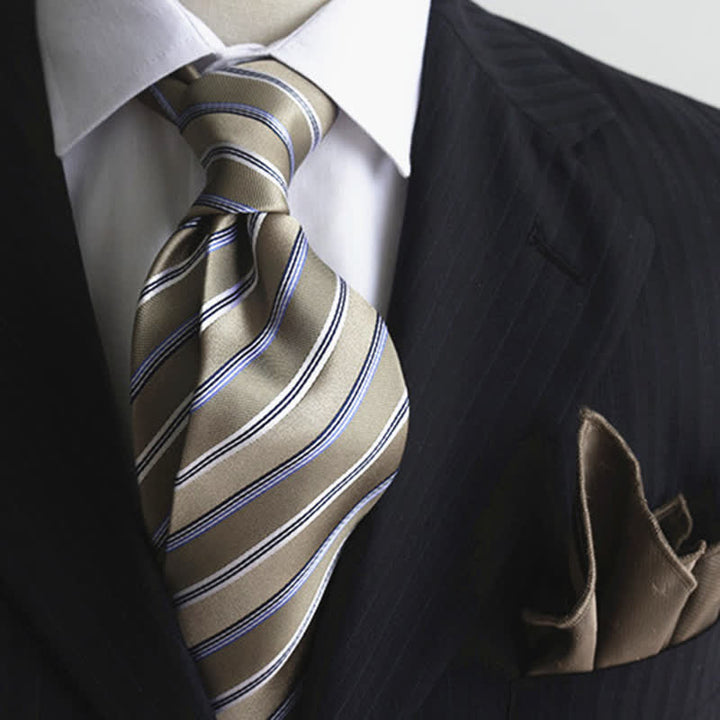 Cravate classique à rayures larges en soie véritable pour homme