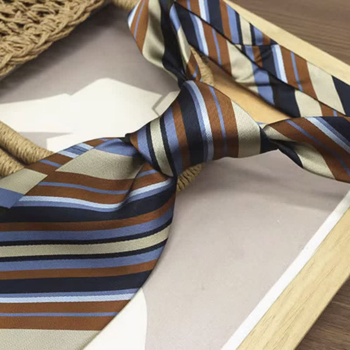 Cravate classique à rayures larges en soie véritable pour homme