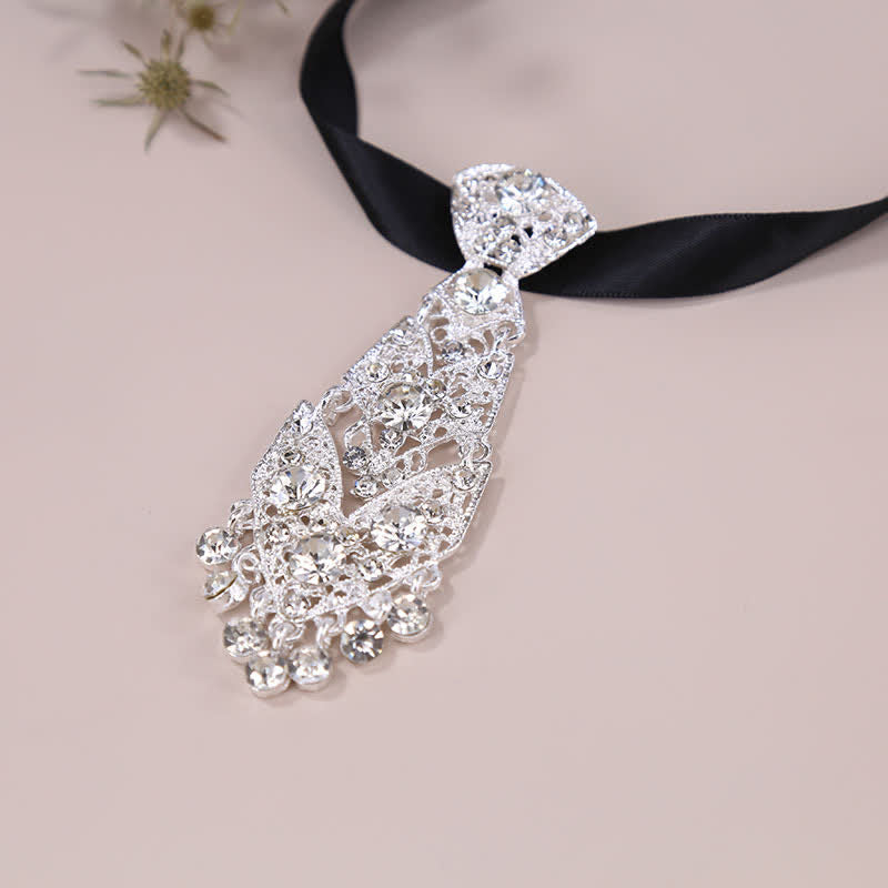 Cravate courte en cristal strass pour homme Cravate de mariage pailletée